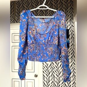 NWOT Blue Floral Boho Blouse
